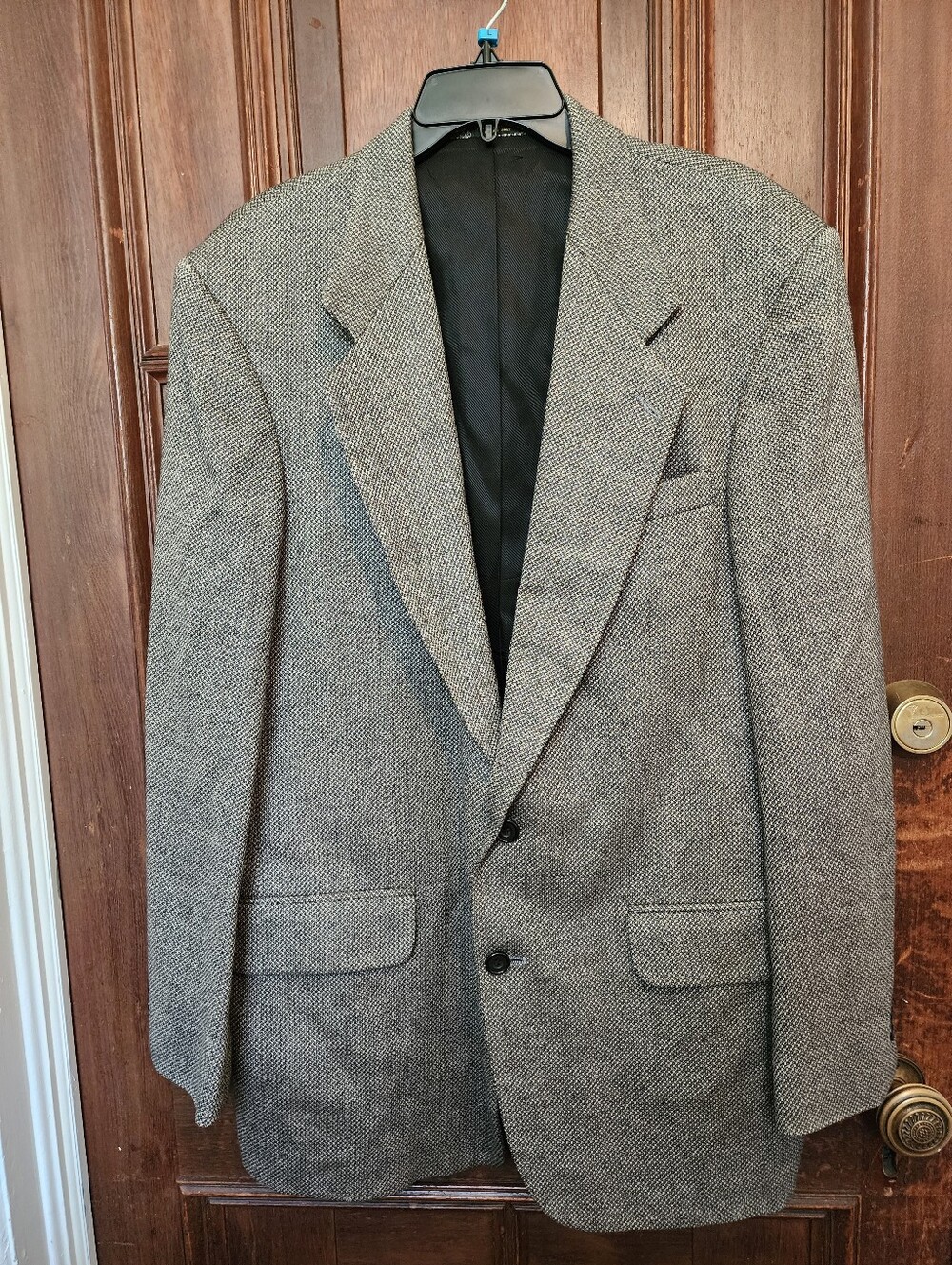 Vintage Oscar De La Renta Gray Tweed Micro-Check Wool Blazer Size 42L-Y2K